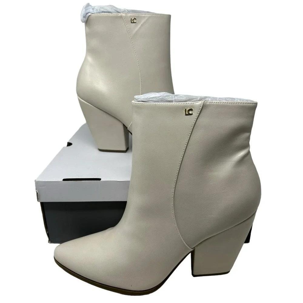 Liz Claiborne Utopia Cream Bone Ankle Boots Pointed Toe Block Heel Womens 11M